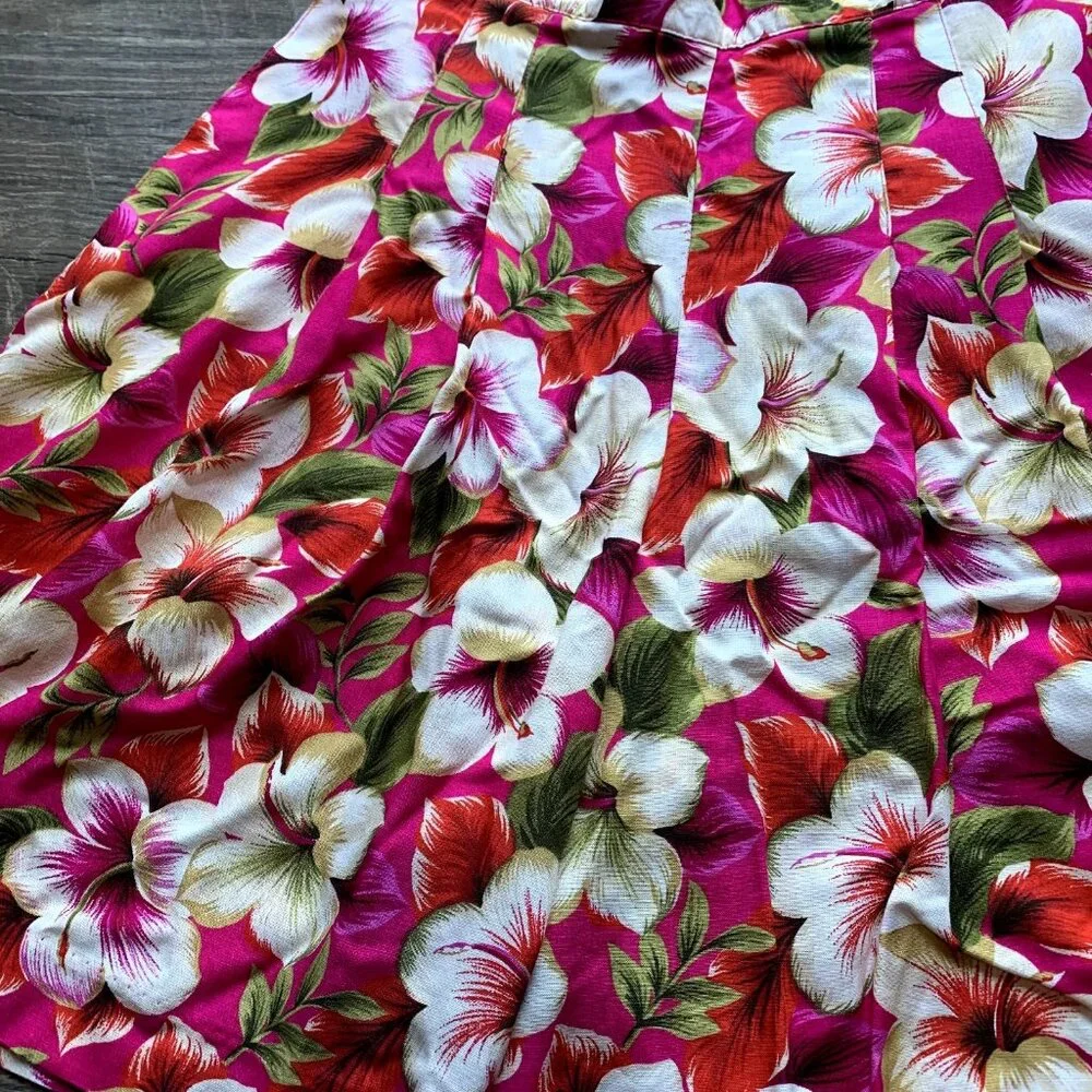 Vintage Leslie Fay‎ Womens Shorts High Waist Tropical Hawaiian Lightweight Pink